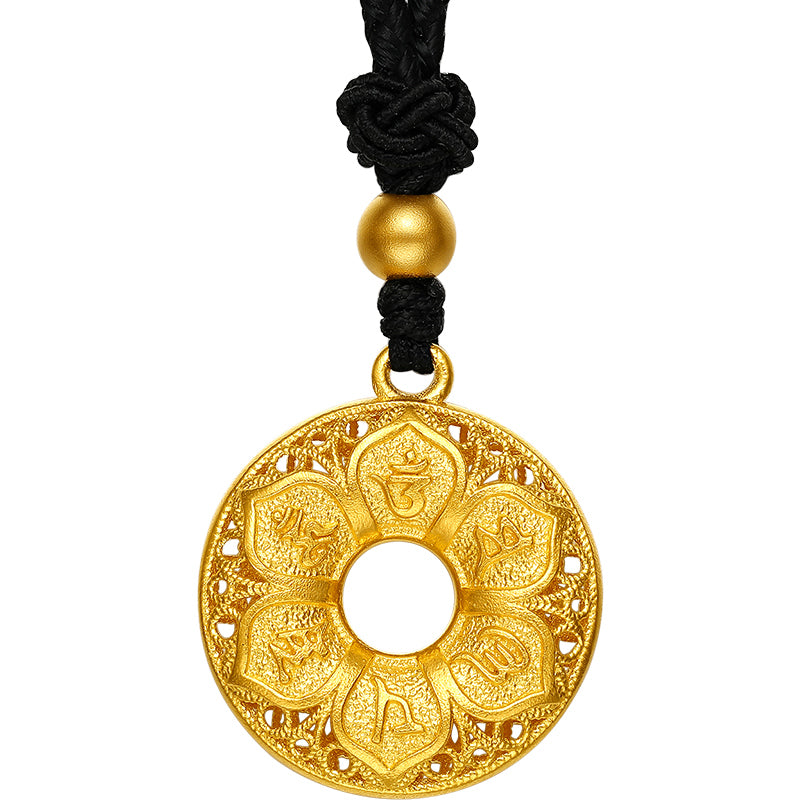 'Antiquity Gold' 999.9 24K Gold Pendant Necklace Peace Buckle 5-7g A049408