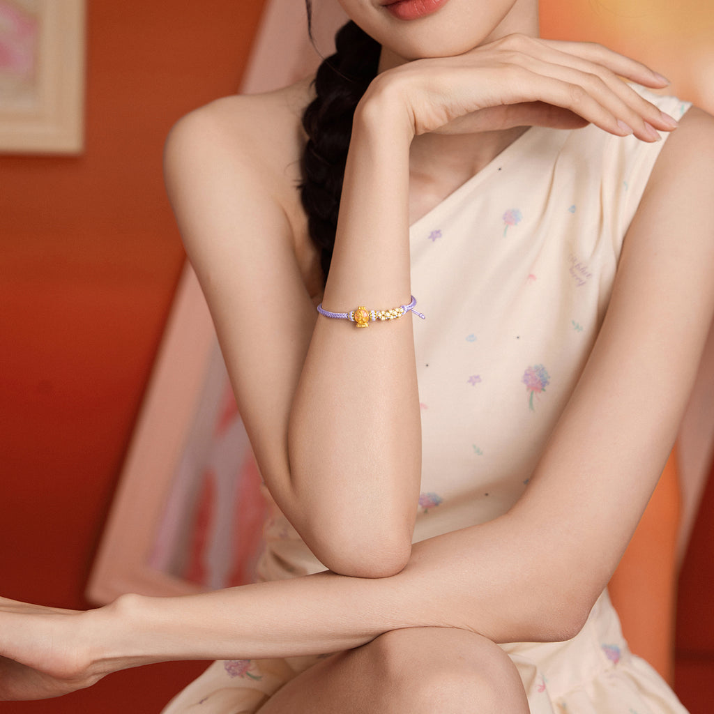 'Year of the Horse'  24K Gold String Bracelet Horse Crystal Ball 0.7-1g 16cm-22cm A1715751