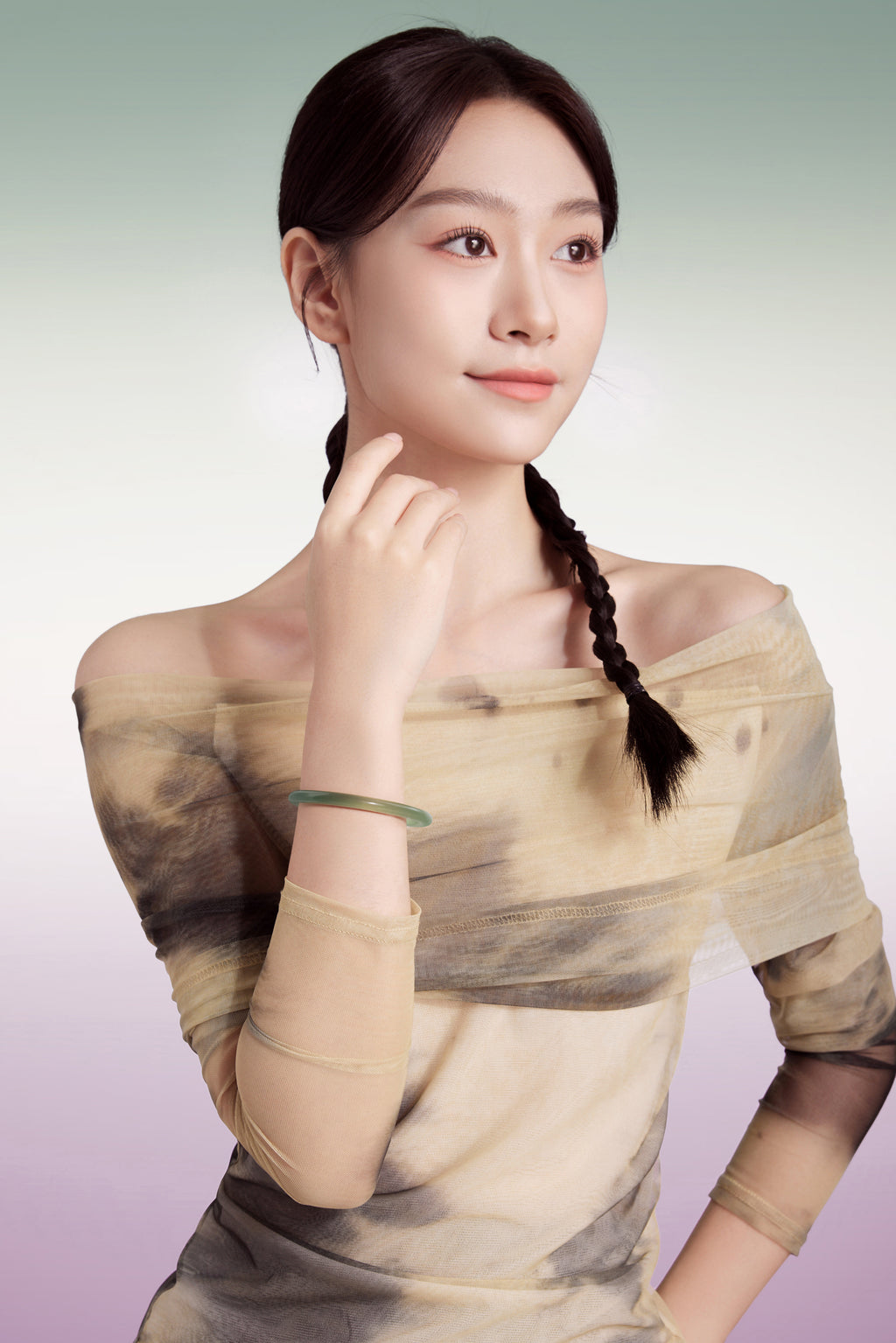 ZHOU LIU FU Chalcedony Jade Bangle Bracelets for Women Handmade Green Chalcedony Round Bracelet Natural Gemstone Lucky Jewelry Gift Her Mom