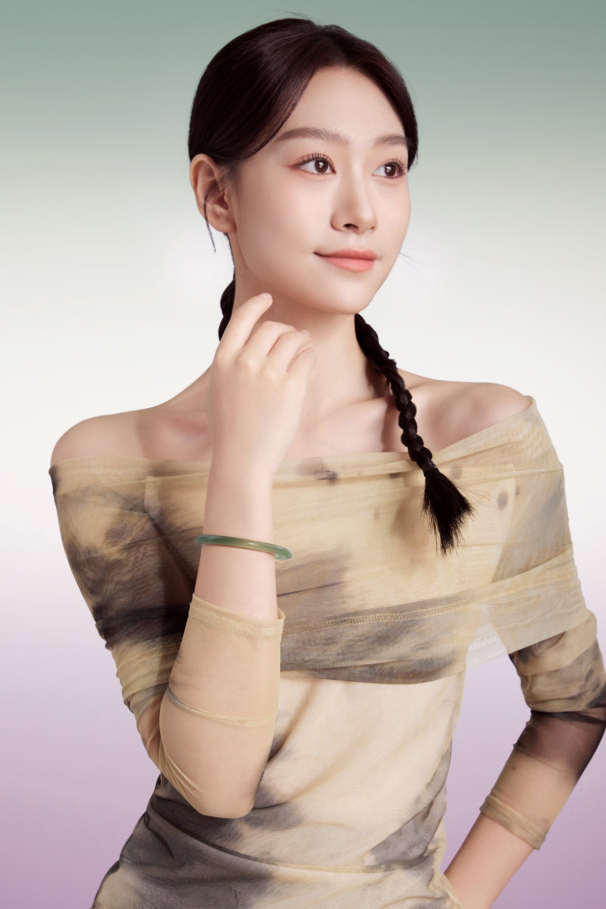 ZHOU LIU FU Chalcedony Jade Bangle Bracelets for Women Handmade Green Chalcedony Round Bracelet Natural Gemstone Lucky Jewelry Gift Her Mom