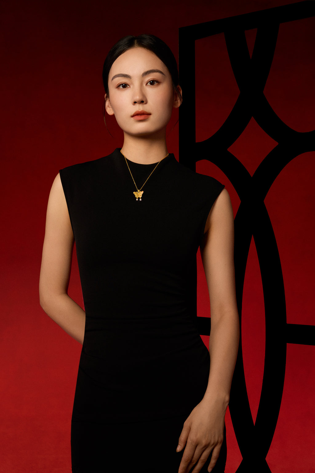 "Chinese Culture Collection - Dan Qing" 24K Gold Pendant Necklace Diamond 0.004ct Pearl 3.5-4mm Butterfly 14.8-17.8g W0636728