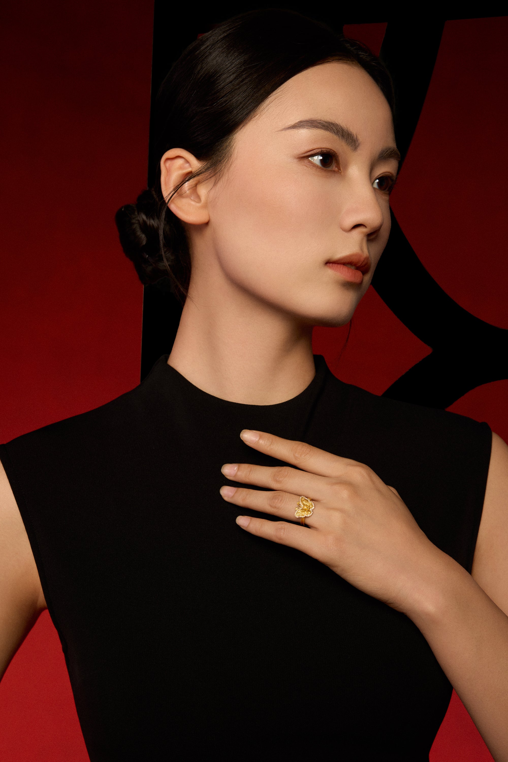 "Chinese Culture Collection - Dan Qing" 24K Gold Ring Diamond 0.0036ct Butterfly 5.2-7.2g W0136730