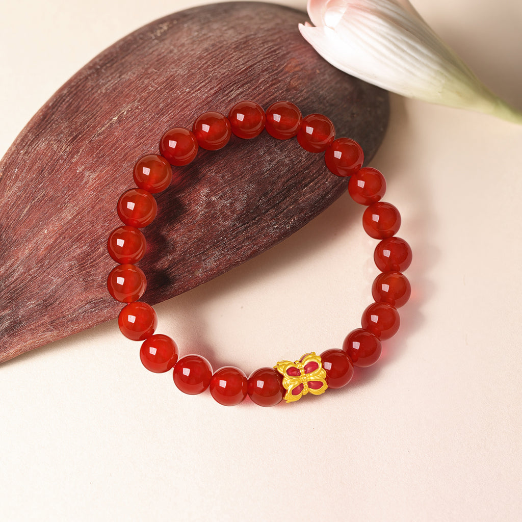 Jiuhua Mountain' 24K Gold Beaded Bracelet Agate Lotus Flower A1914661