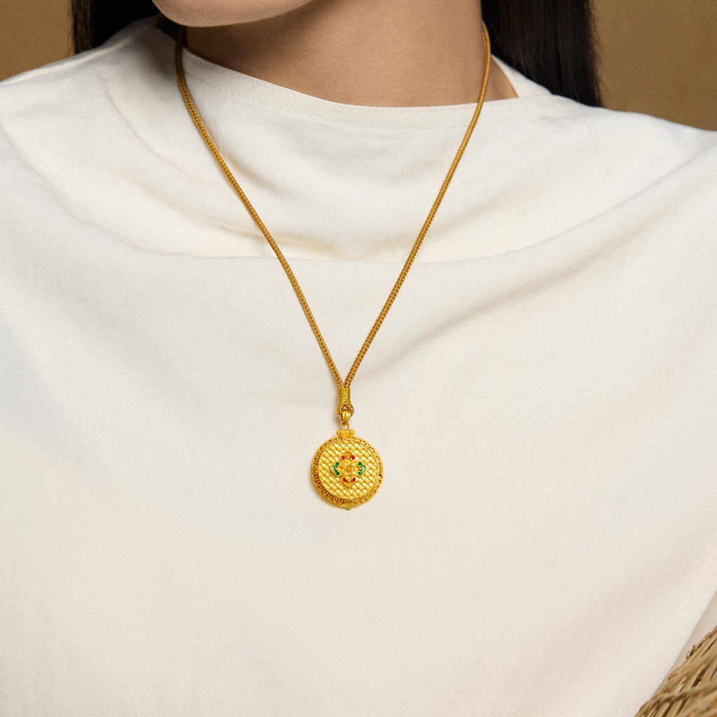 "Chinese Culture Collection - Woven Bamboo" 24K Gold Pendant Necklace Diamond Flora 20.36-22.36g W0423511