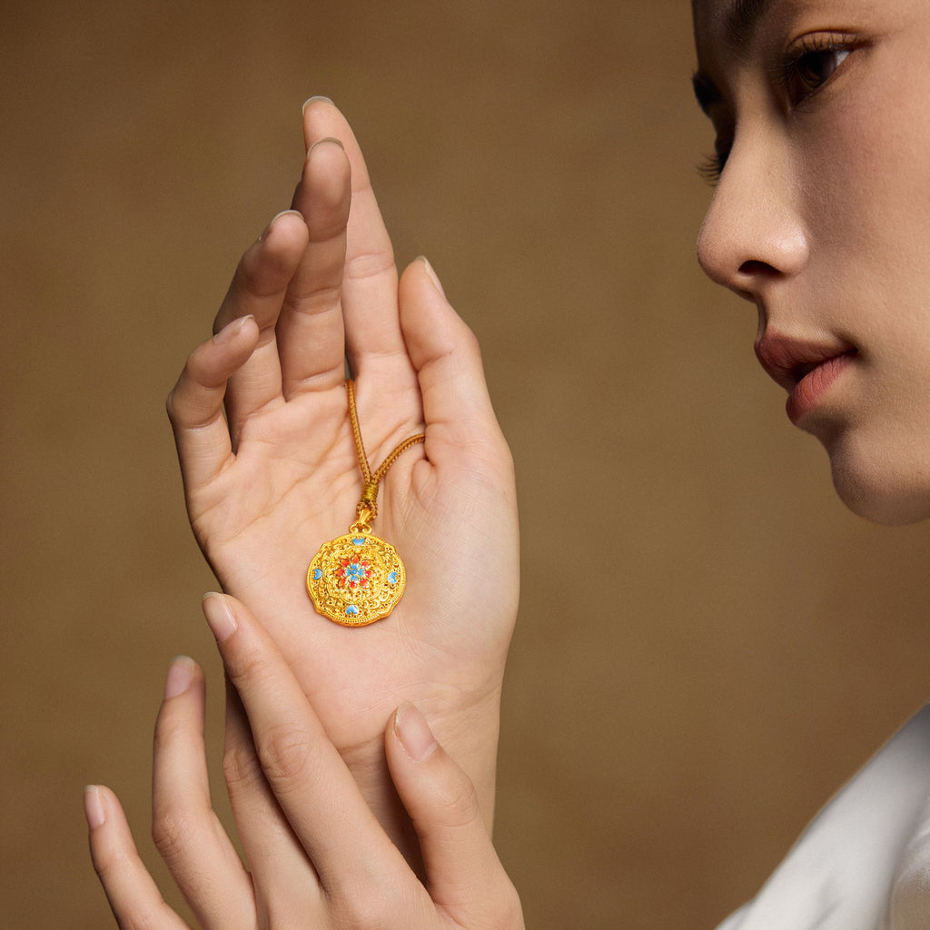 "Chinese Culture Collection - Woven Bamboo" 24K Gold Pendant Necklace Diamond 0.005ct Flora 12.84-14.84g W0423506