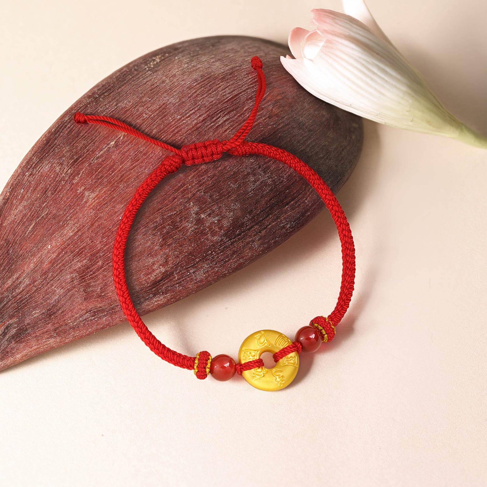 Jiuhua Mountain' 24K Gold String Bracelet Agate Buddhist Scripture A1714666