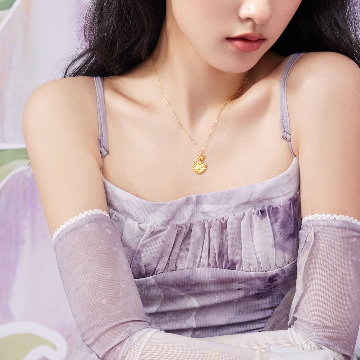"Fantasy Forest" 999 24K Gold Pendant Necklace Heart 4.85-5.25g A0613860