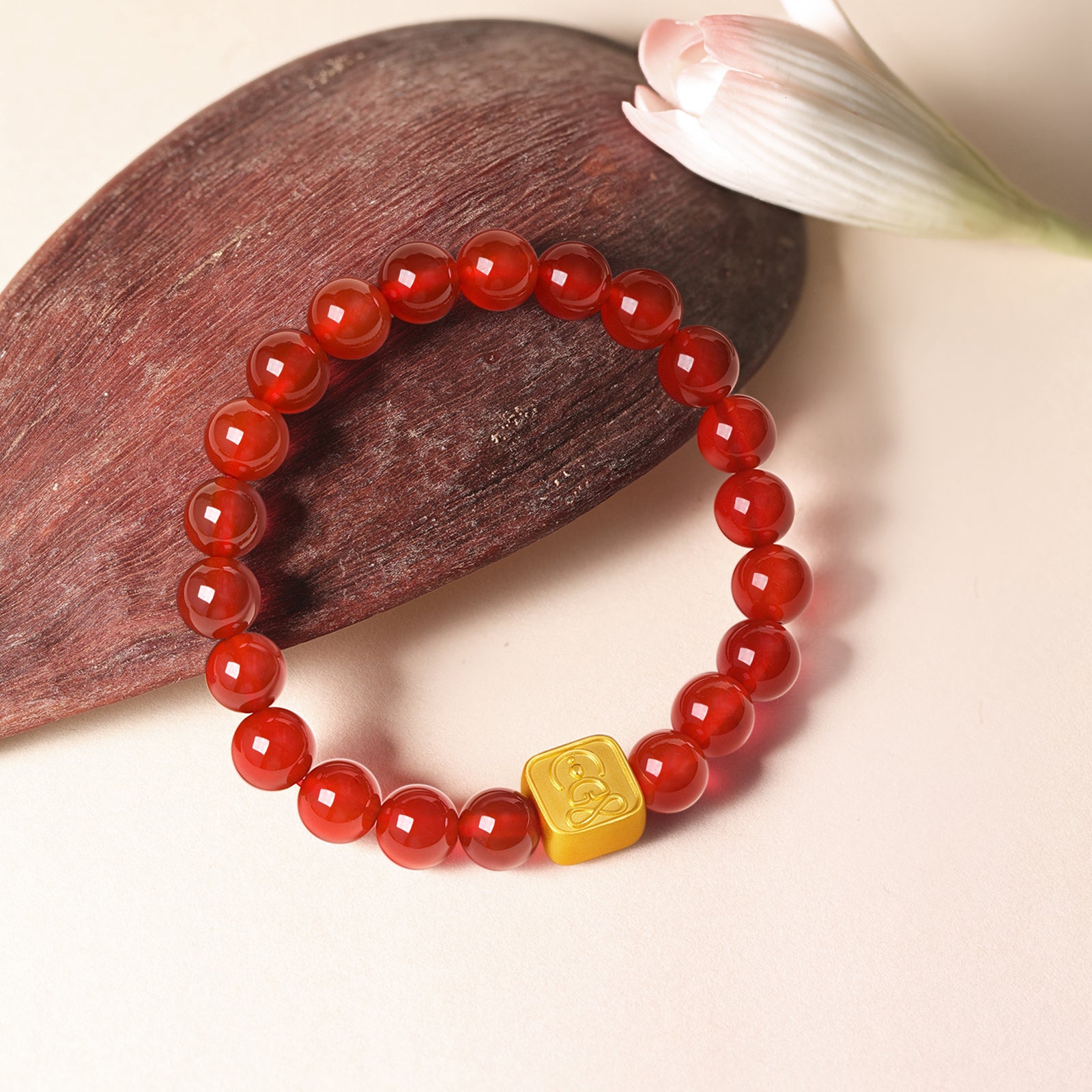 Jiuhua Mountain' 24K Gold Beaded Bracelet Agate Ksitigarbha Bodhisattva A1914667