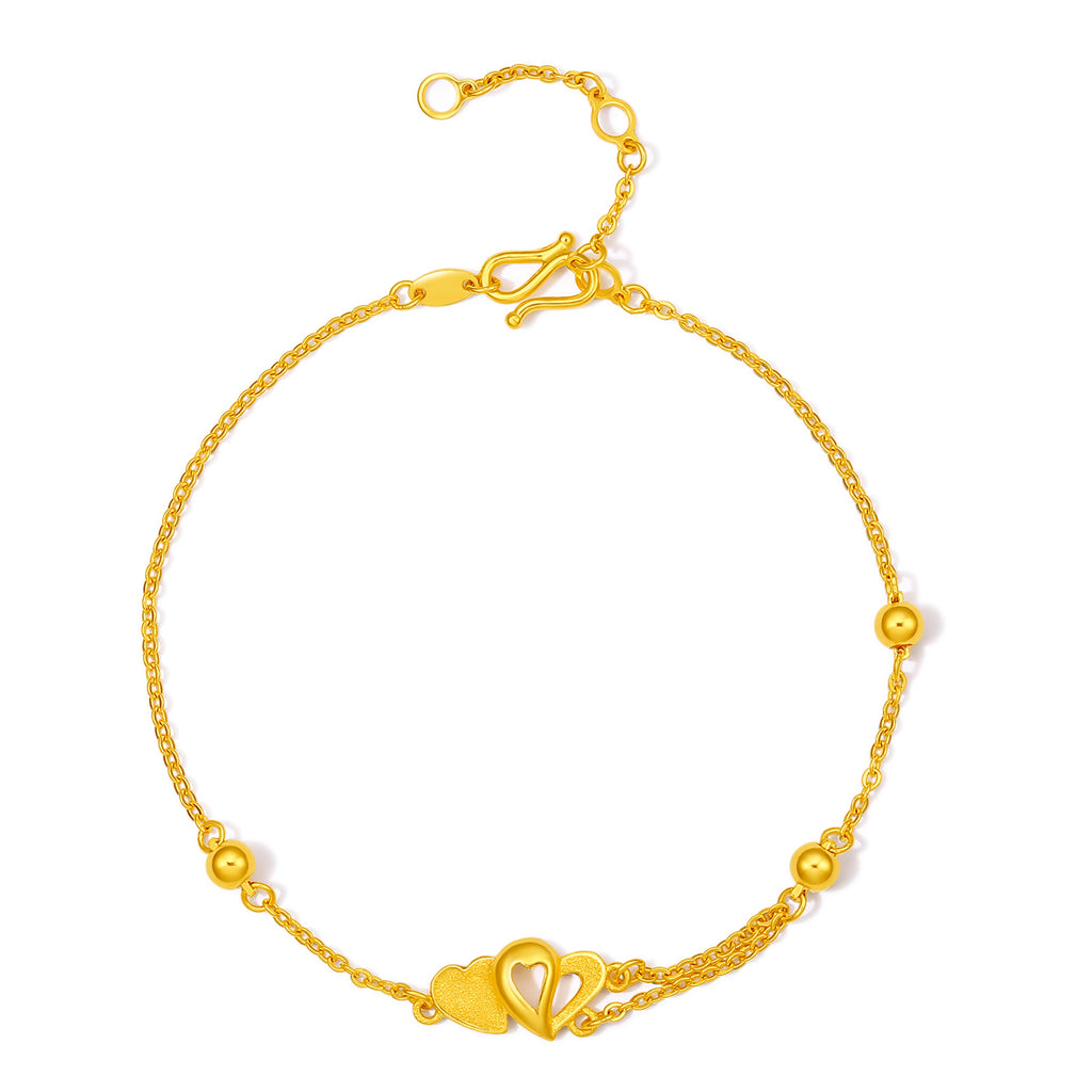 999 24K Gold Chain Bracelet Heart 2.83-3.23g A0710571
