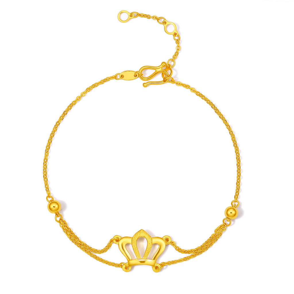 999 24K Gold Chain Bracelet Crown 2.92-3.32g A0710570