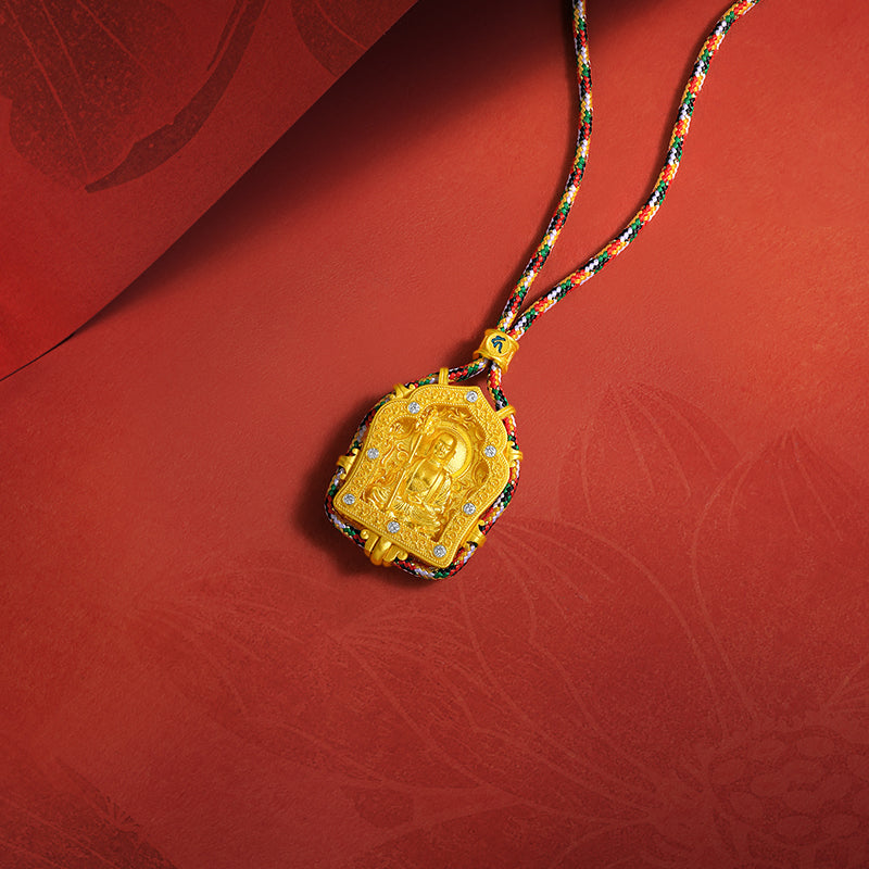 'Jiuhua Mountain' 999.9 24K Gold Pendant Necklace Diamond Ksitigarbha Bodhisattva V0415334