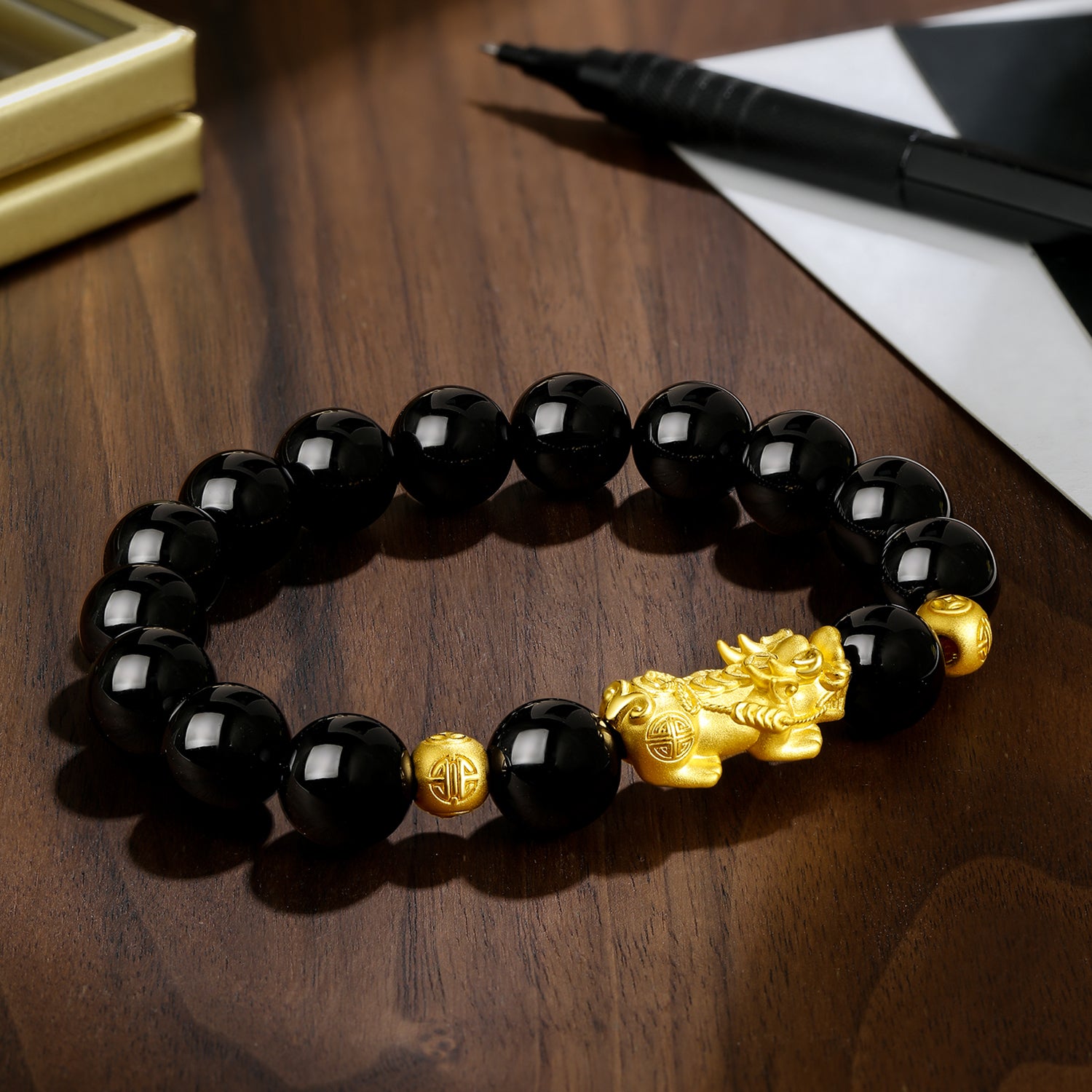 24K Gold Beaded Bracelet Agate Pixiu 2.5-2.9g ADMN193467