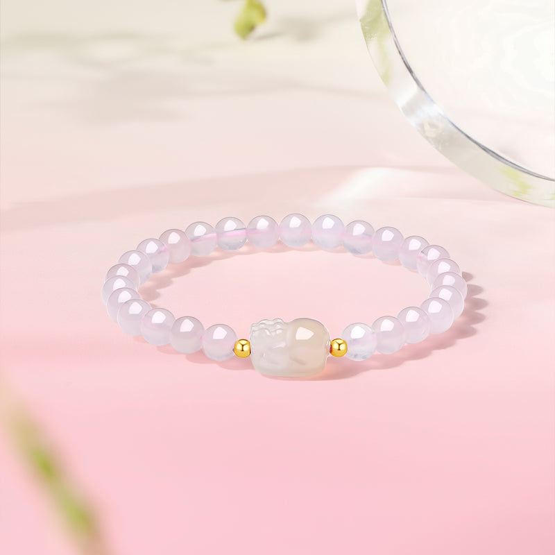 18K Yellow Gold Beaded Bracelet Rose Quartz 6-6.5mm Agate   Pixiu 0.02-0.06g C1913745