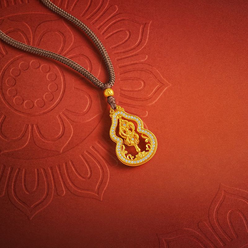 'Jiuhua Mountain' 999.9 24K Gold Pendant Necklace Diamond Vajra V0415274