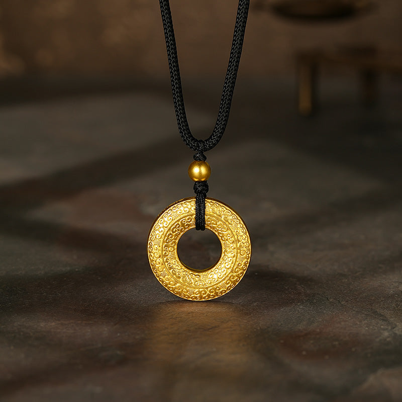 'Antiquity Gold' 999.9 24K Gold Pendant Necklace Peace Buckle 27-28g AA043248