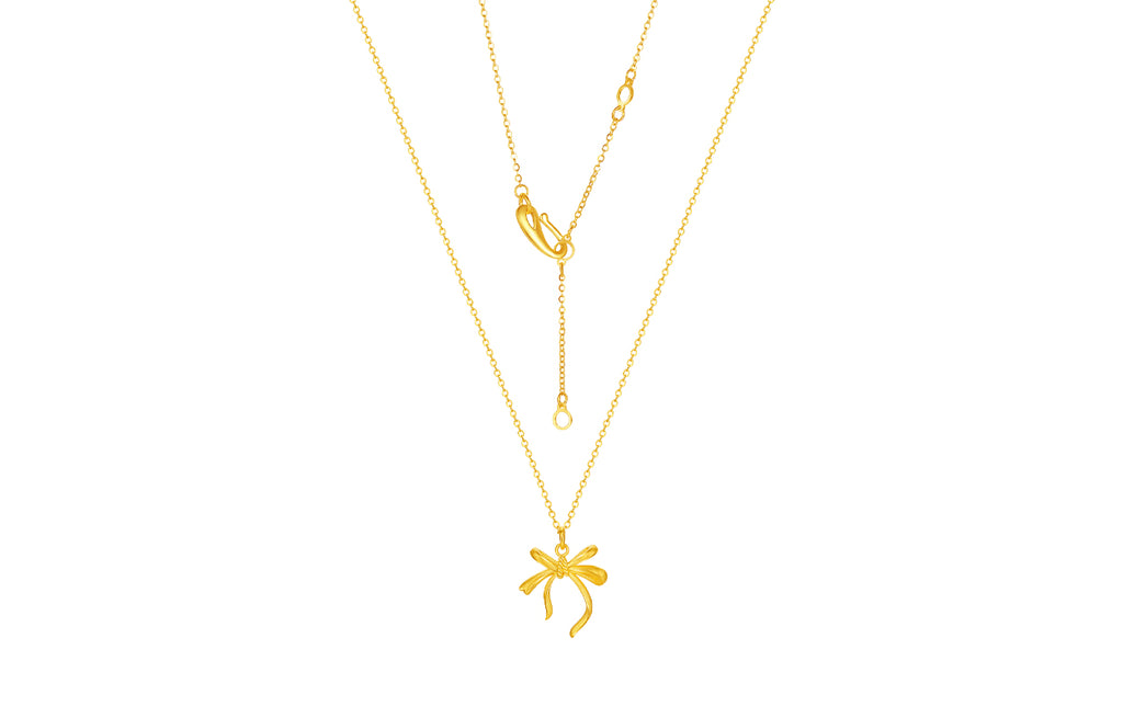 999 24K Gold Pendant Necklace Bow 3.48-3.88g A0614057