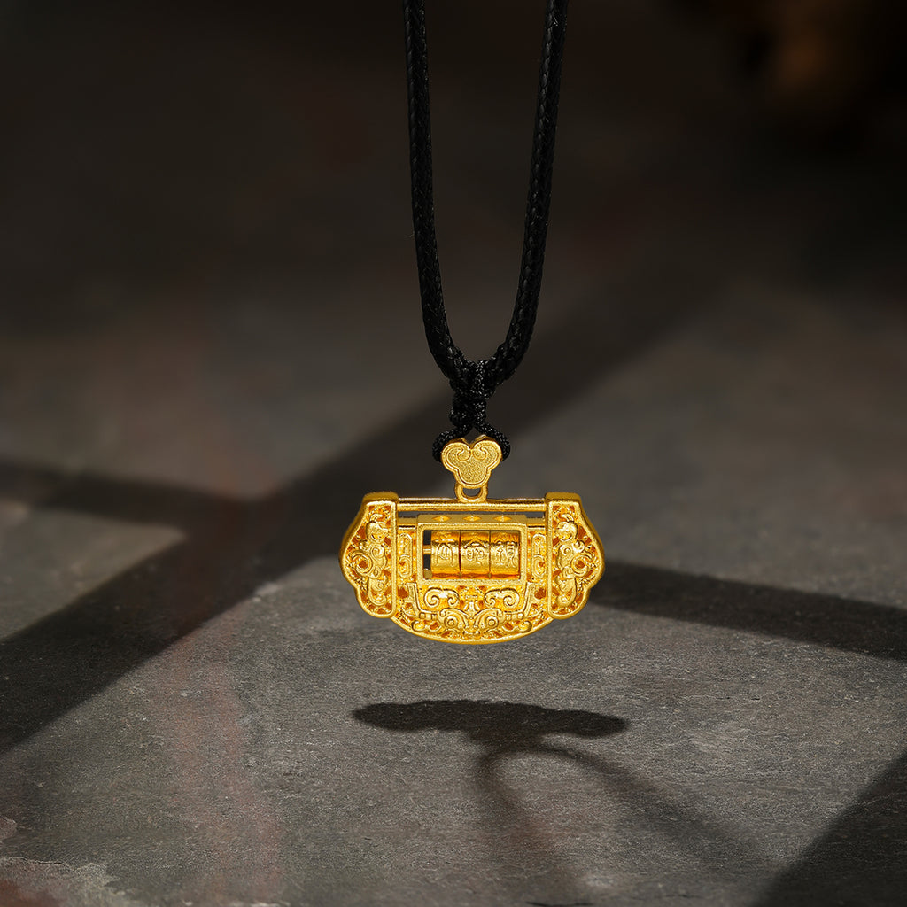 「古董金」999.9 24K金吊墜項鍊 長壽鎖 9-11克 A0413203