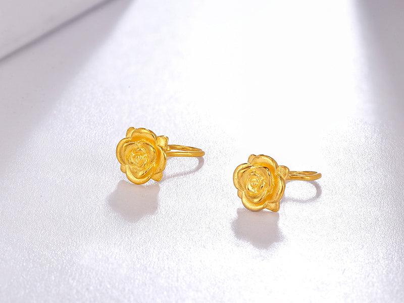 24K 黃金耳環 玫瑰花 1.4-1.6克 AD090267