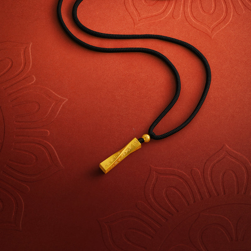 "Jiuhua Mountain" 999.9 24K Gold Pendant Necklace Buddhist Scripture A0415260