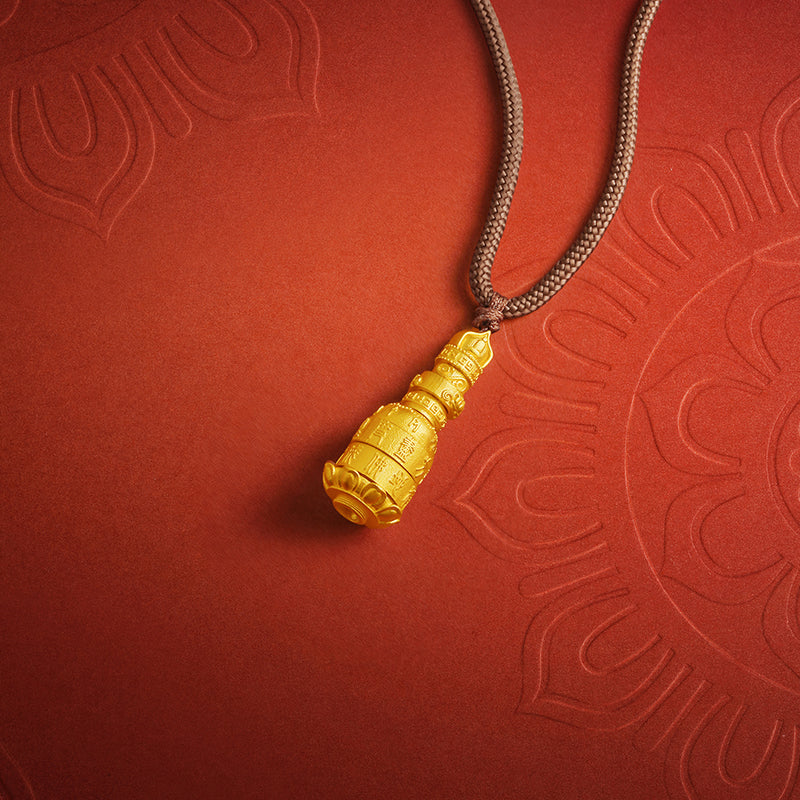 'Jiuhua Mountain' 999.9 24K Gold Pendant Necklace Ksitigarbha's Implements A0415325