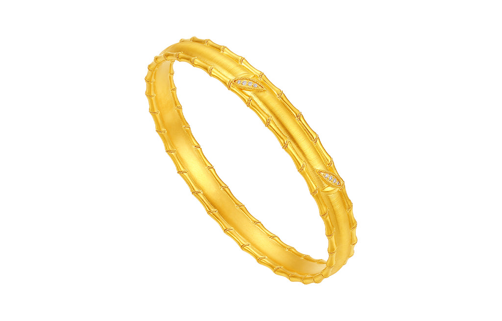 "Chinese Culture Collection - Dan Qing" 24K Gold Bangle Bracelet Diamond 0.005ct Bamboo 44-52g W1036271