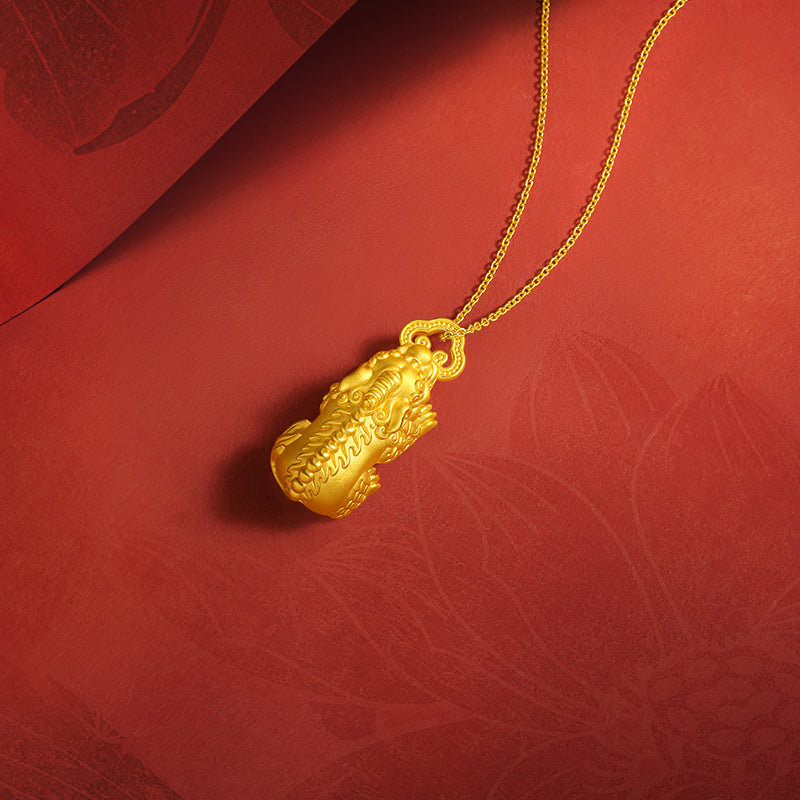 "Jiuhua Mountain" 24K Gold Pendant Ksitigarbha's Mount Diting A0415258