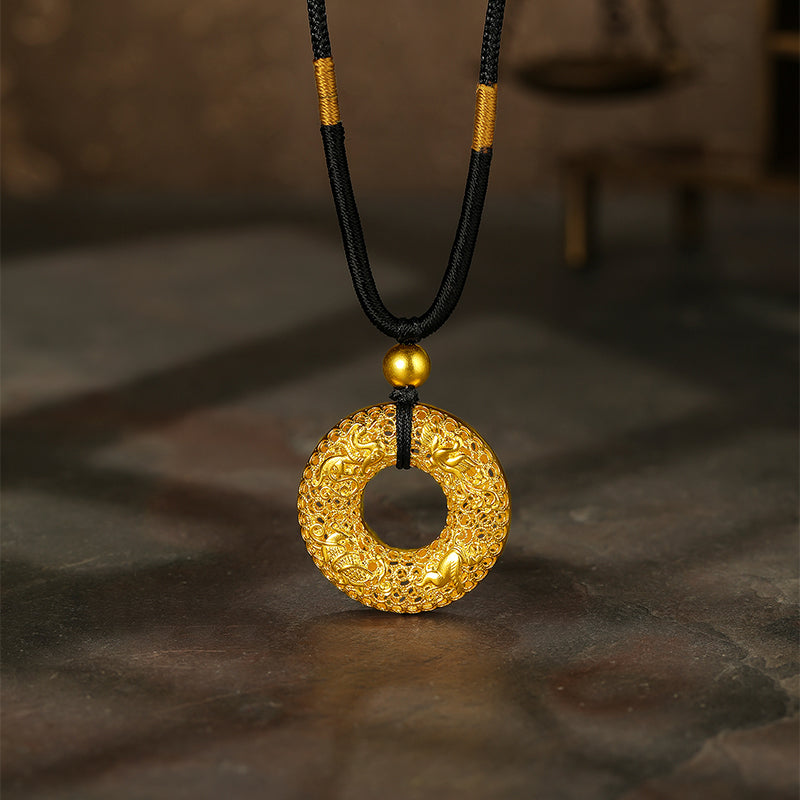 'Antiquity Gold' 999.9 24K Gold Pendant Necklace Peace Buckle 10.5-13.5g A049251