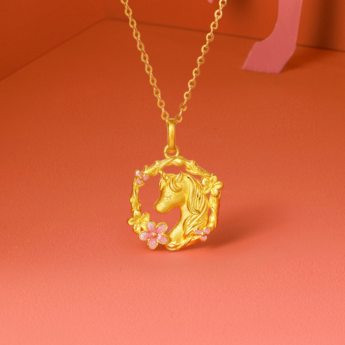 'Year of the Horse' 999.9 24K Gold Pendant Horse Flower 3-3.35g A0422090