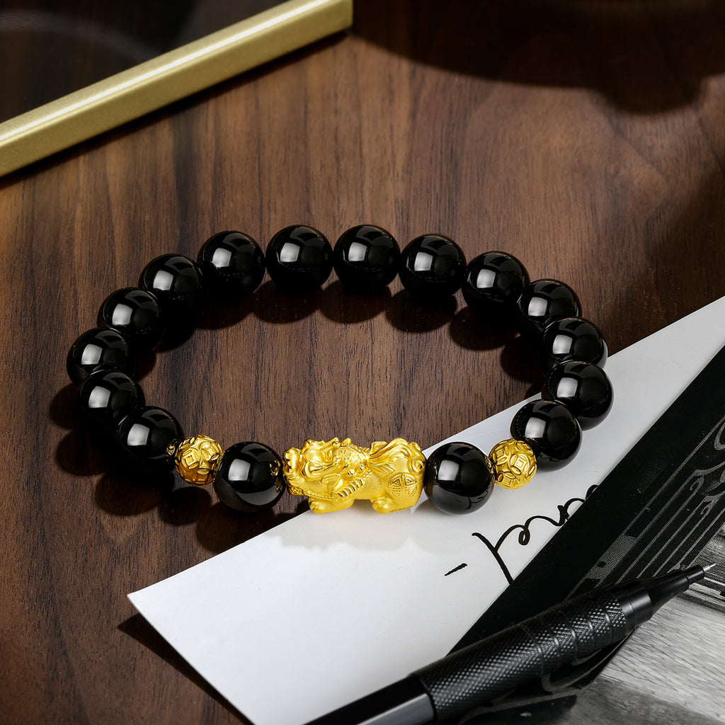 24K Gold Beaded Bracelet Agate Pixiu 2.6-3g ADMN193450