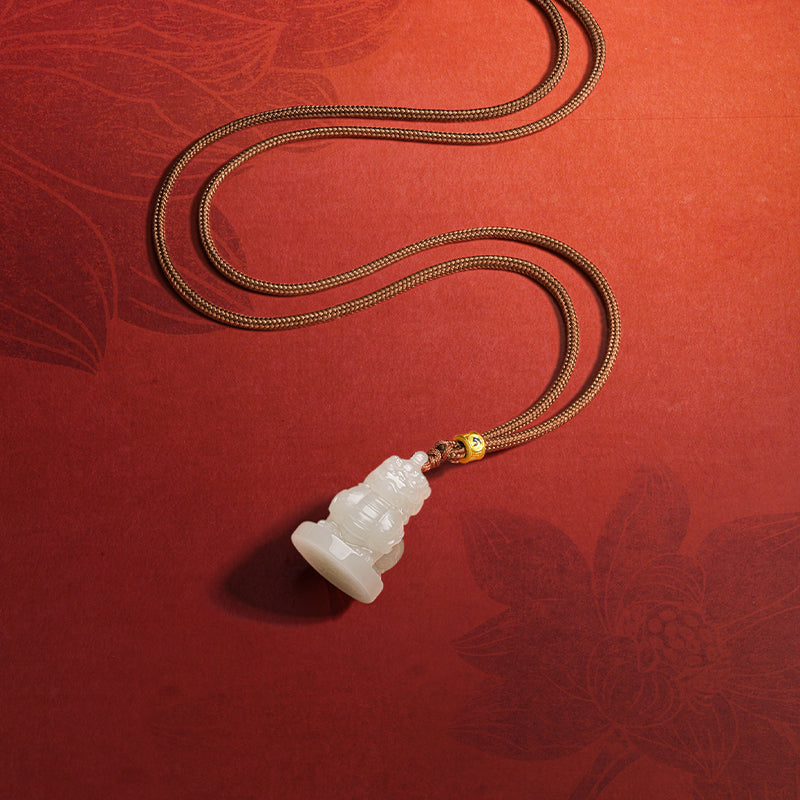 'Jiuhua Mountain' 24K Gold Pendant Necklace Heitian Jade Ksitigarbha's Mount Diting Y0415337