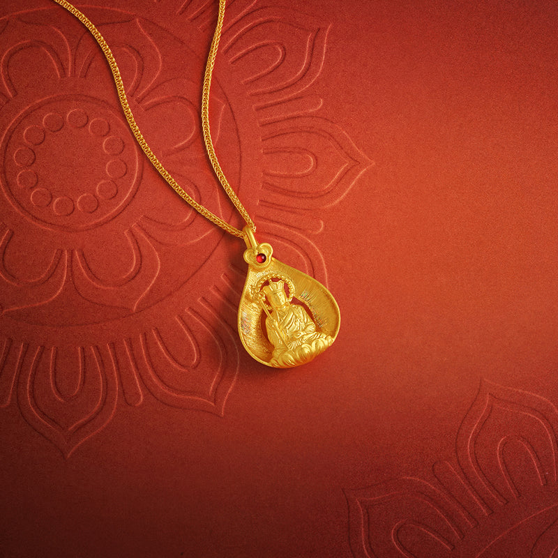 'Jiuhua Mountain' 999.9 24K Gold Pendant Necklace Ksitigarbha Bodhisattva A0615326