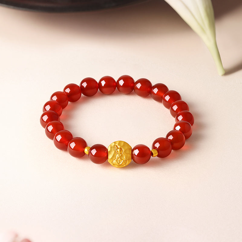 Jiuhua Mountain' 24K Gold Beaded Bracelet Agate Ksitigarbha Bodhisattva A1915809