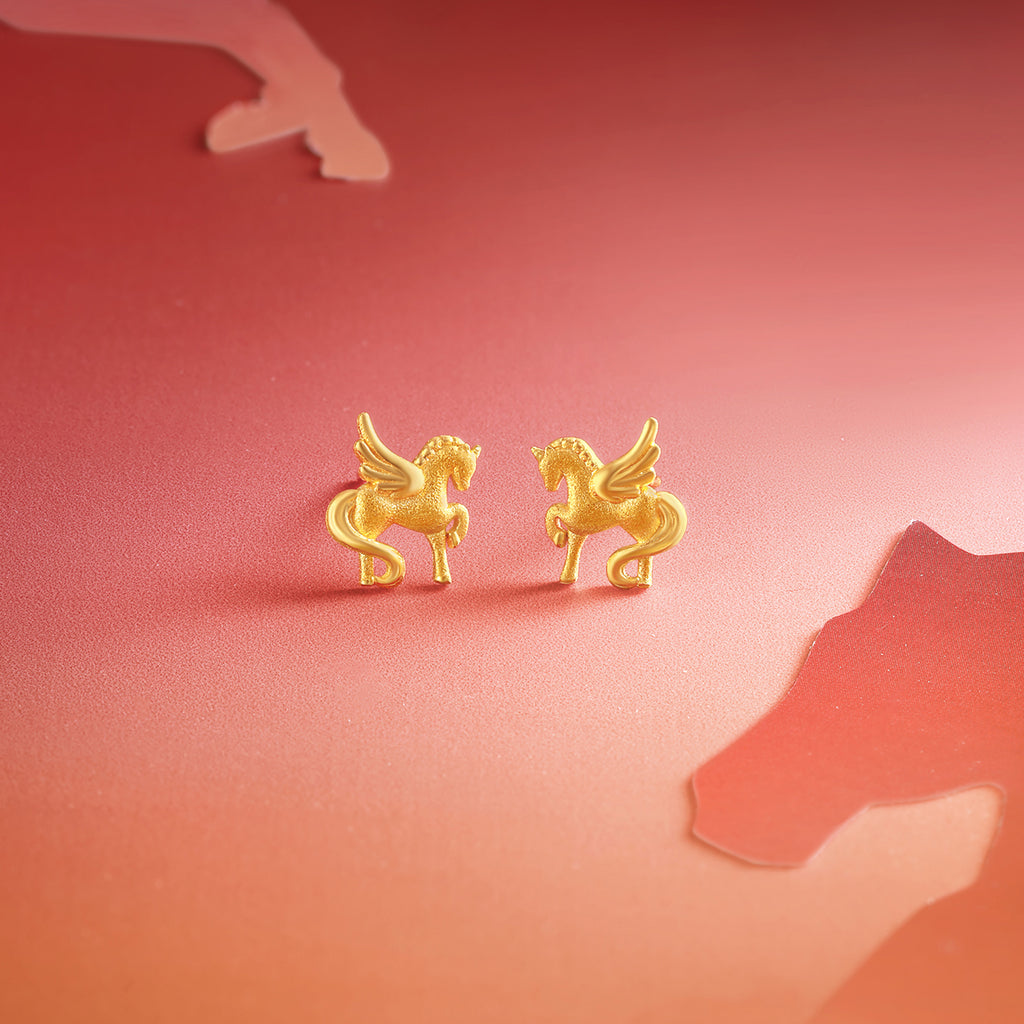 'Year of the Horse' 24K Gold Stud Earrings Horse 2.1-2.3g A0915547