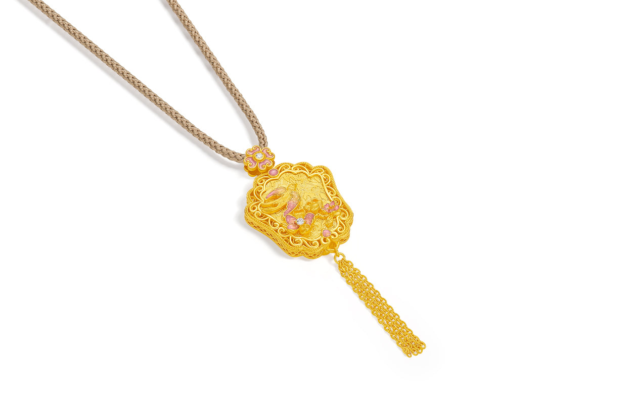 「華夏典藏 - 宋錦」24K金吊墜項鍊鑽石花卉 14.09-16.59克 W0423104