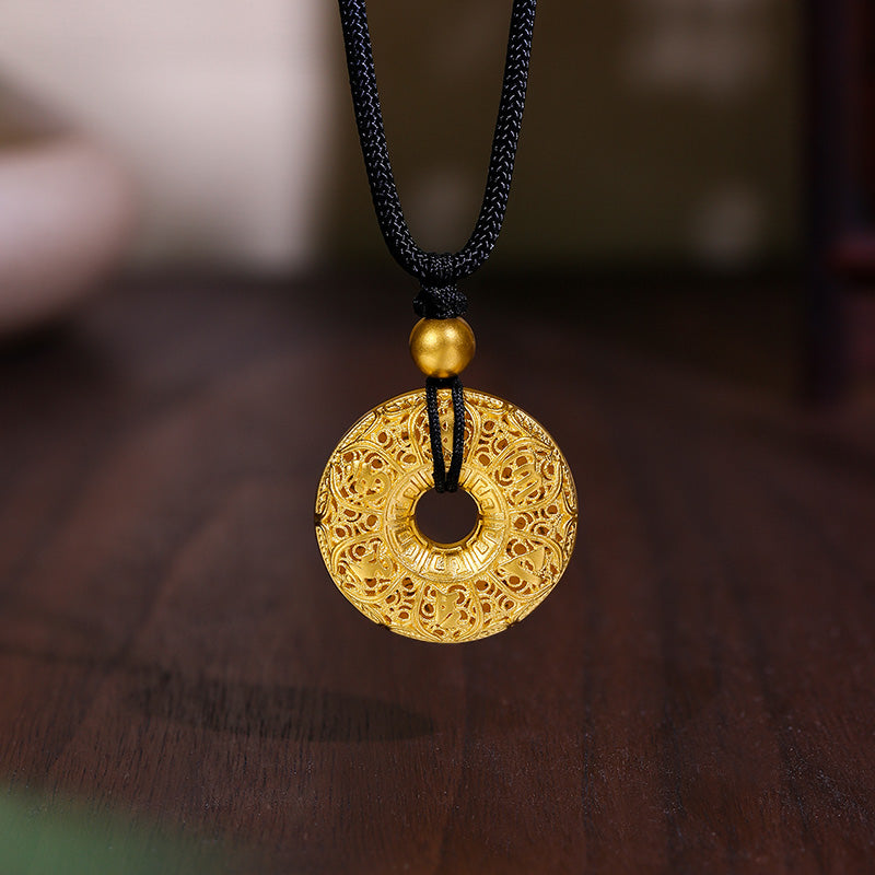 'Antiquity Gold' 999.9 24K Gold Pendant Necklace Peace Buckle 10-12g AA044040