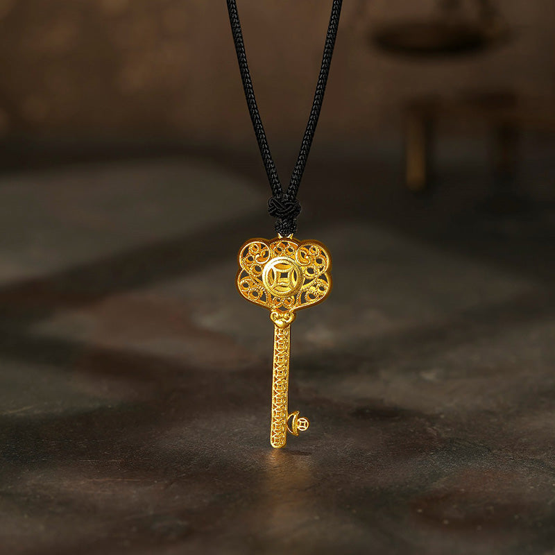 'Antiquity Gold' 999.9 24K Gold Pendant Necklace Key 3.5-4g AA044042