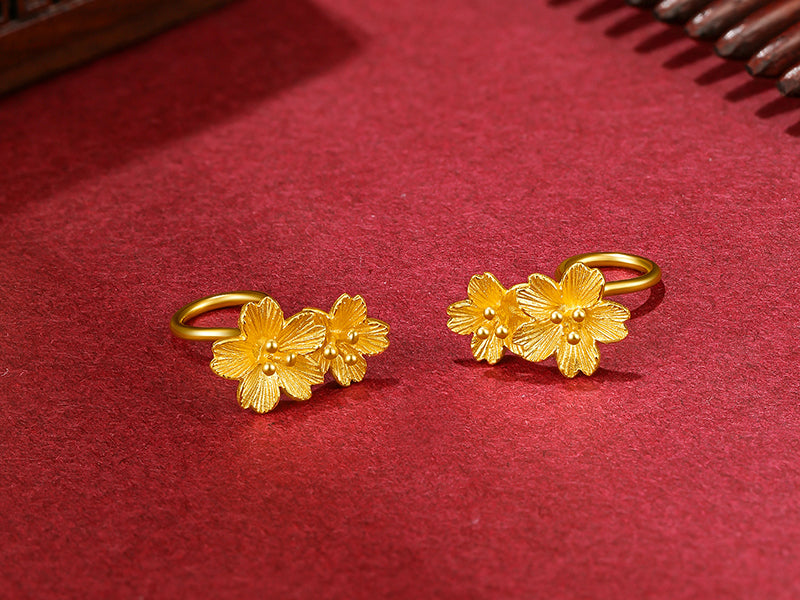 999 24K Gold Earrings Flower 2.1-3g A098663
