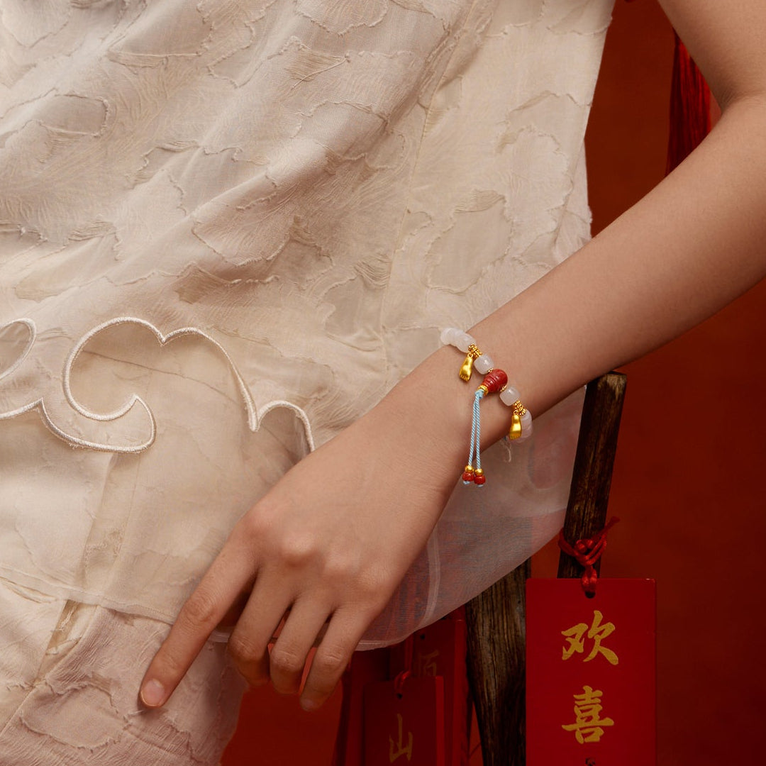 Jiuhua Mountain' 24K Gold Beaded Bracelet Heitian Jade Turquoise Agate Ksitigarbha Bodhisattva Y1915284