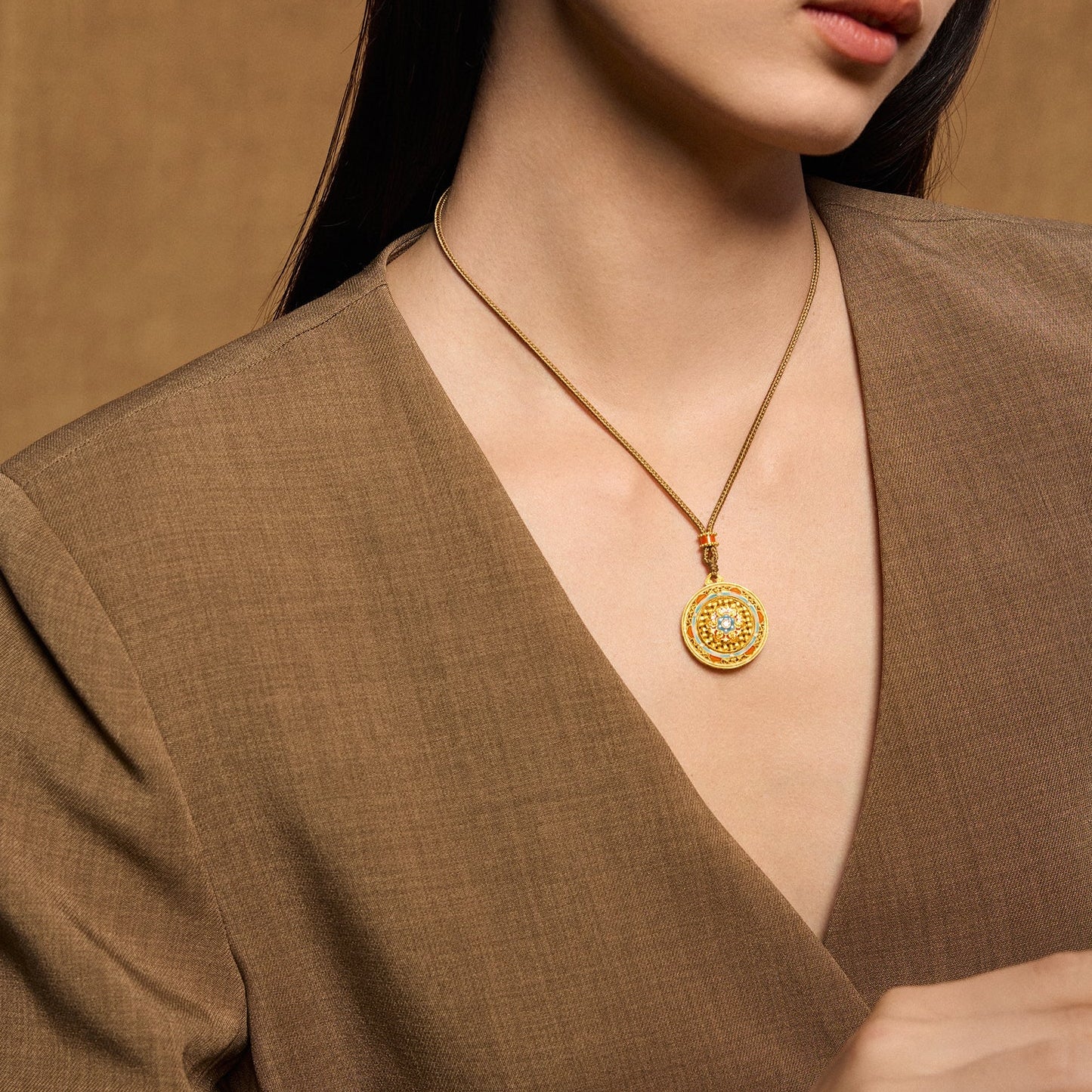 "Chinese Culture Collection - Woven Bamboo" 24K Gold Pendant Necklace Diamond 0.003ct Flora 18.14-20.5g W0423510