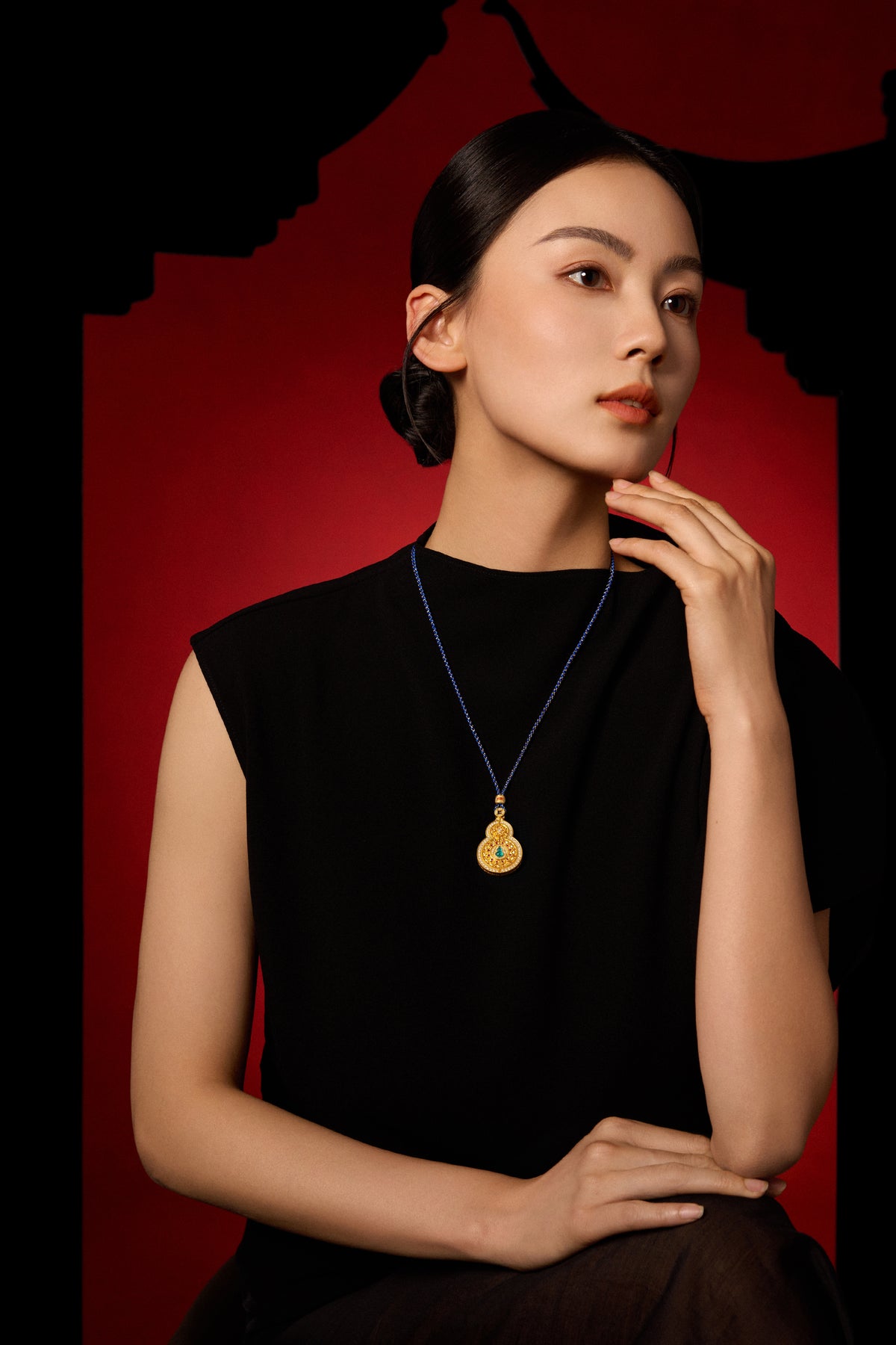 "Chinese Culture Collection - Dan Qing" 999 24K Gold  String Pendant Diamond 0.006ct Ruby 0.0081ct 40-46g W0450079