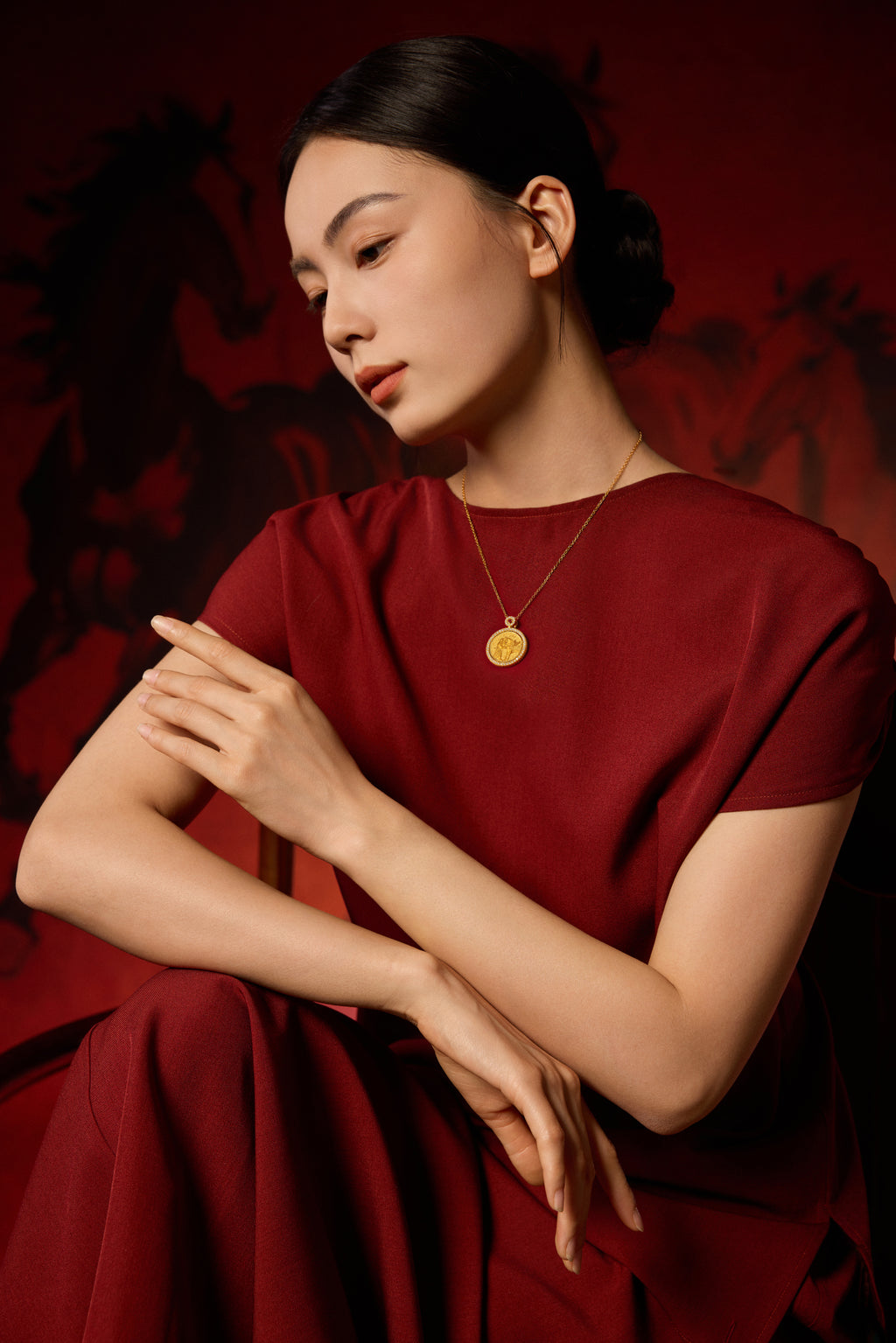 "Chinese Culture Collection - Dan Qing" 999 24K Gold Pendant Necklace Diamond 0.0102ct Ruby 0.04ct Zodiac 15-16.8g W0650041