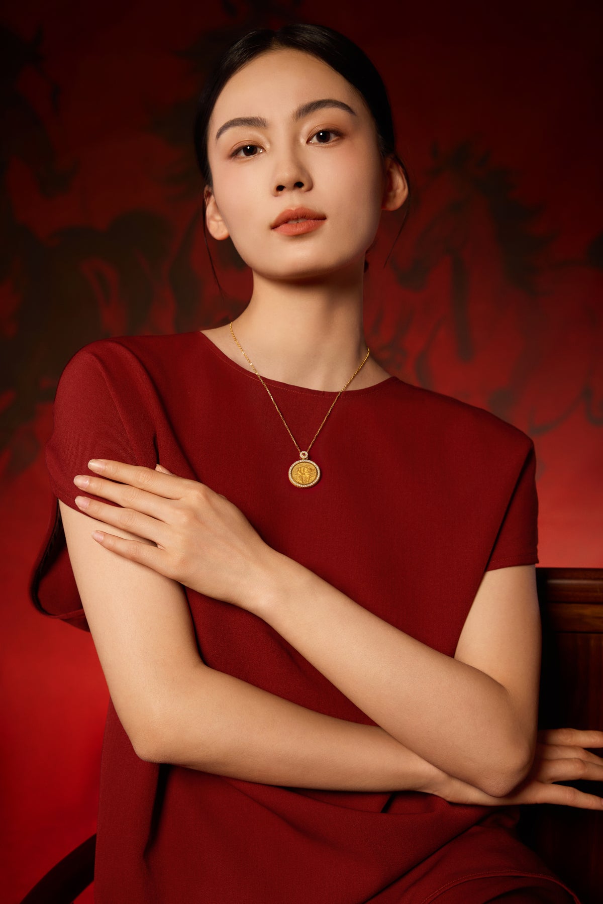 "Chinese Culture Collection - Dan Qing" 999 24K Gold Pendant Necklace Diamond 0.0102ct Ruby 0.04ct Zodiac 15-16.8g W0650041