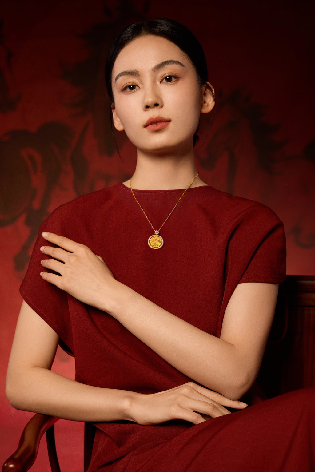 "Chinese Culture Collection - Dan Qing" 999 24K Gold Pendant Necklace Diamond 0.0102ct Ruby 0.04ct Zodiac 14.9-16.8g W0650042