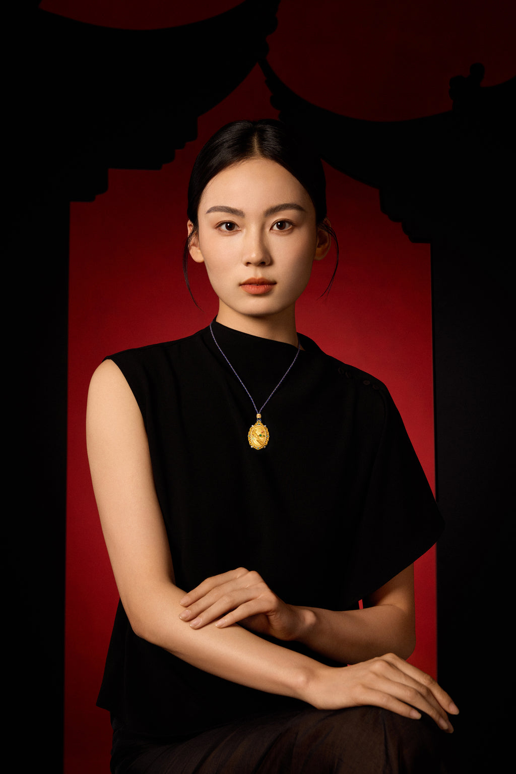 "Chinese Culture Collection - Dan Qing" 999 24K Gold String Pendant Diamond 0.0039ct Freshwater Pearl 2.5-3mm 31-38g W0449949