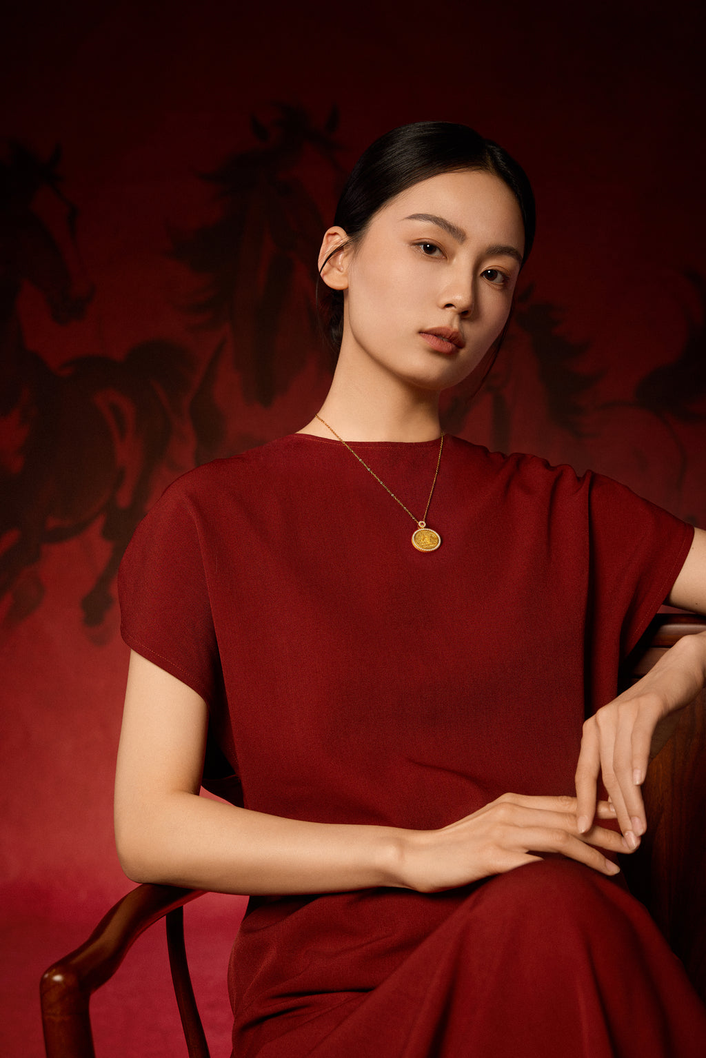 "Chinese Culture Collection - Dan Qing" 999 24K Gold Pendant Necklace Diamond 0.0102ct Ruby 0.04ct Zodiac 14.9-16.8g W0650042