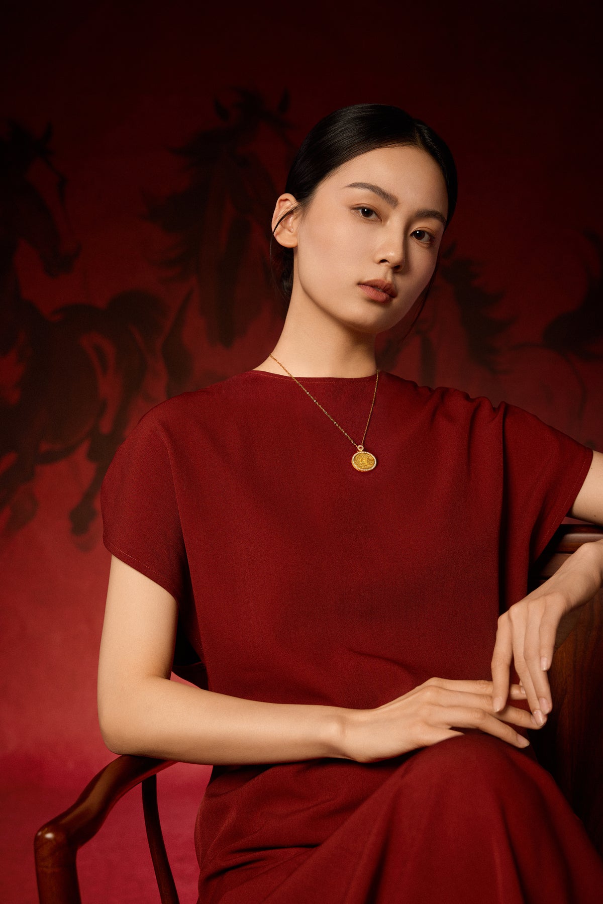 "Chinese Culture Collection - Dan Qing" 999 24K Gold Pendant Necklace Diamond 0.0102ct Ruby 0.04ct Zodiac 14.9-16.8g W0650042