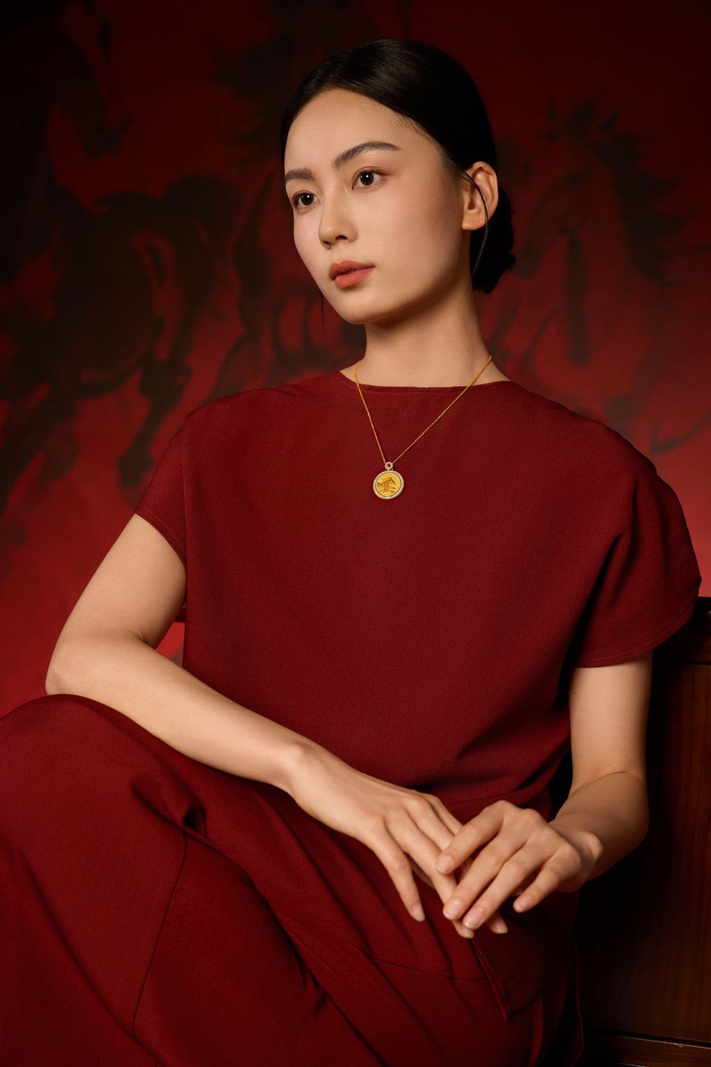 "Chinese Culture Collection - Dan Qing" 999 24K Gold Pendant Necklace Diamond 0.0102ct Ruby 0.04ct Zodiac 15-17g W0650034