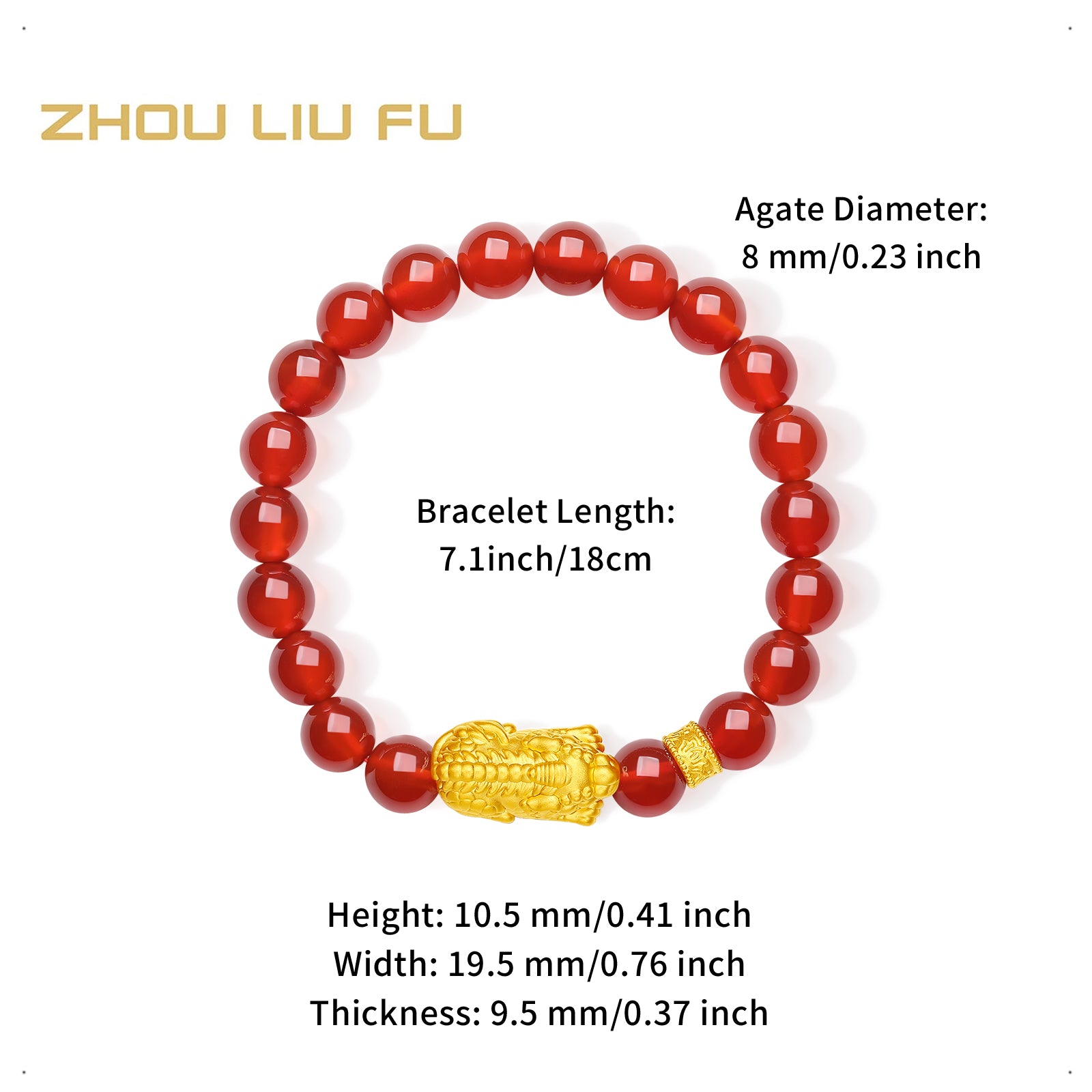 Jiuhua Mountain' 24K Gold Beaded Bracelet Agate Ksitigarbha's Mount Diting A1915261