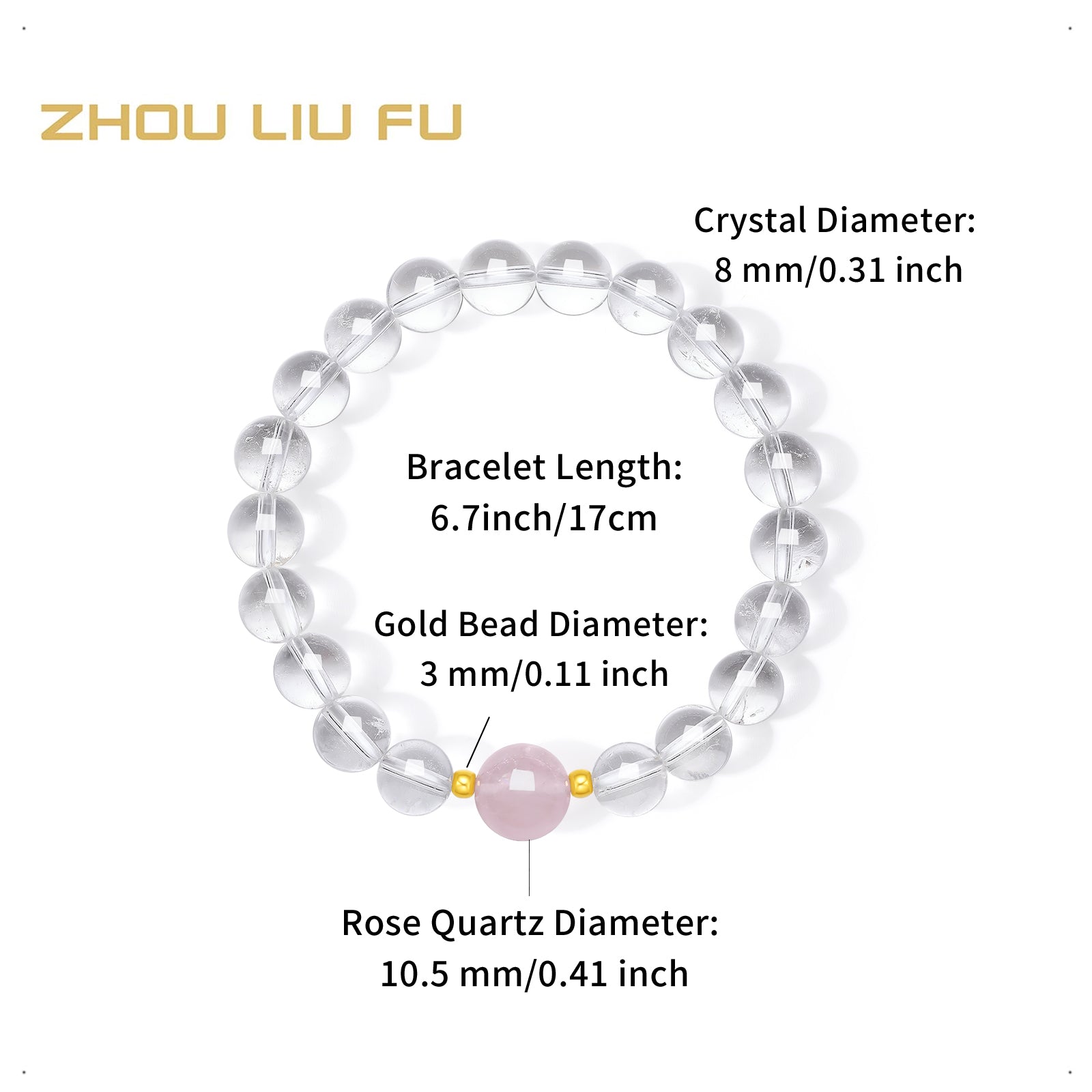 18K Gold Beaded Bracelet Crystal Rose Quartz 0.06-0.08g J1915553