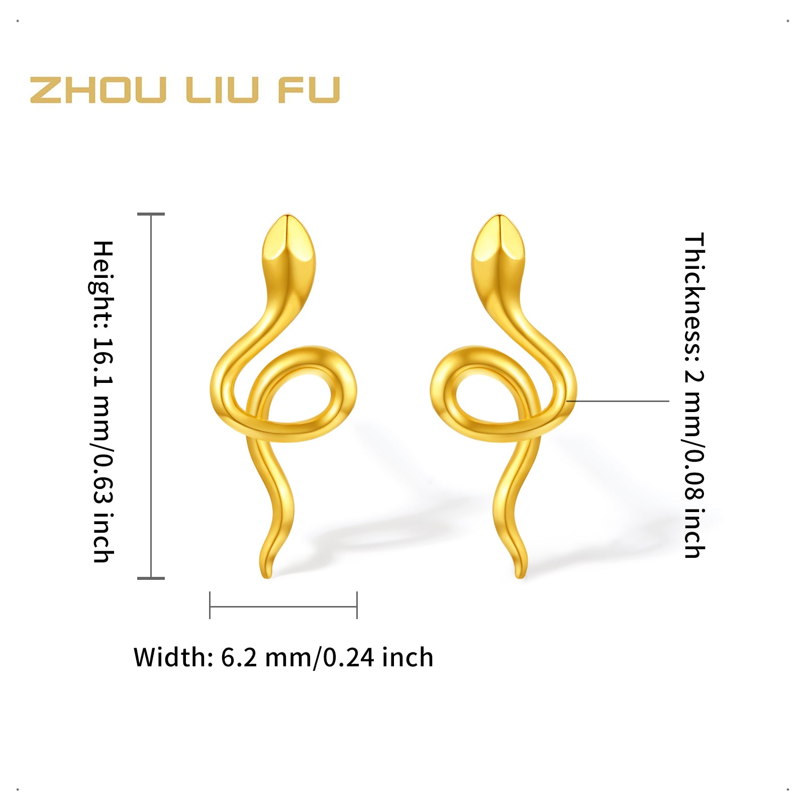 "Chinese Zodiac Snake" 18K Yellow Gold Earrings Snake 1.25-1.55g C0914074